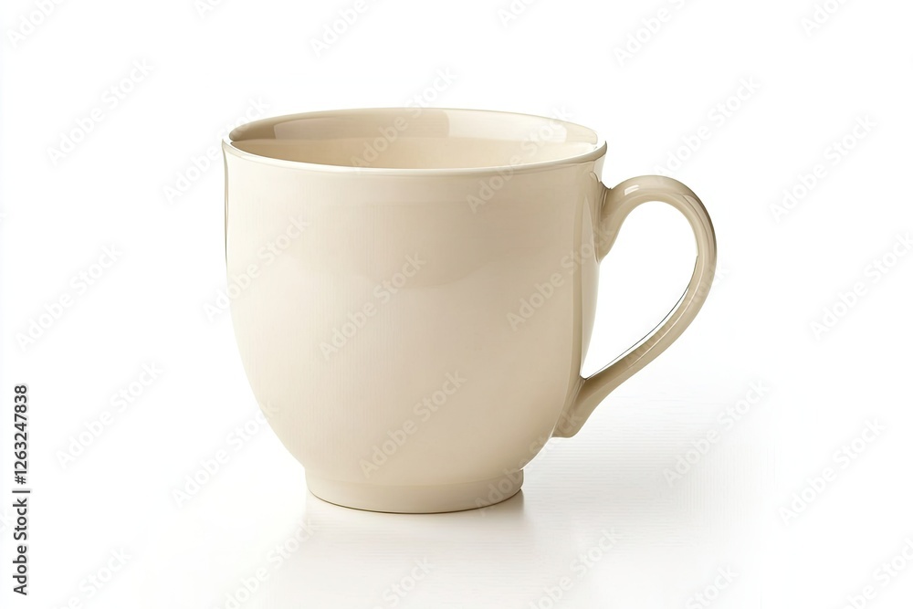 Empty cream ceramic mug, studio shot, white background, beverage mockup Empty cream ceramic mug, studio shot, white background, beverage mockup