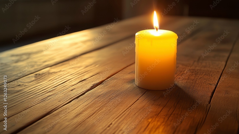 Candlelight Glow on Wooden Table Top Candlelight Glow on Wooden Table Top