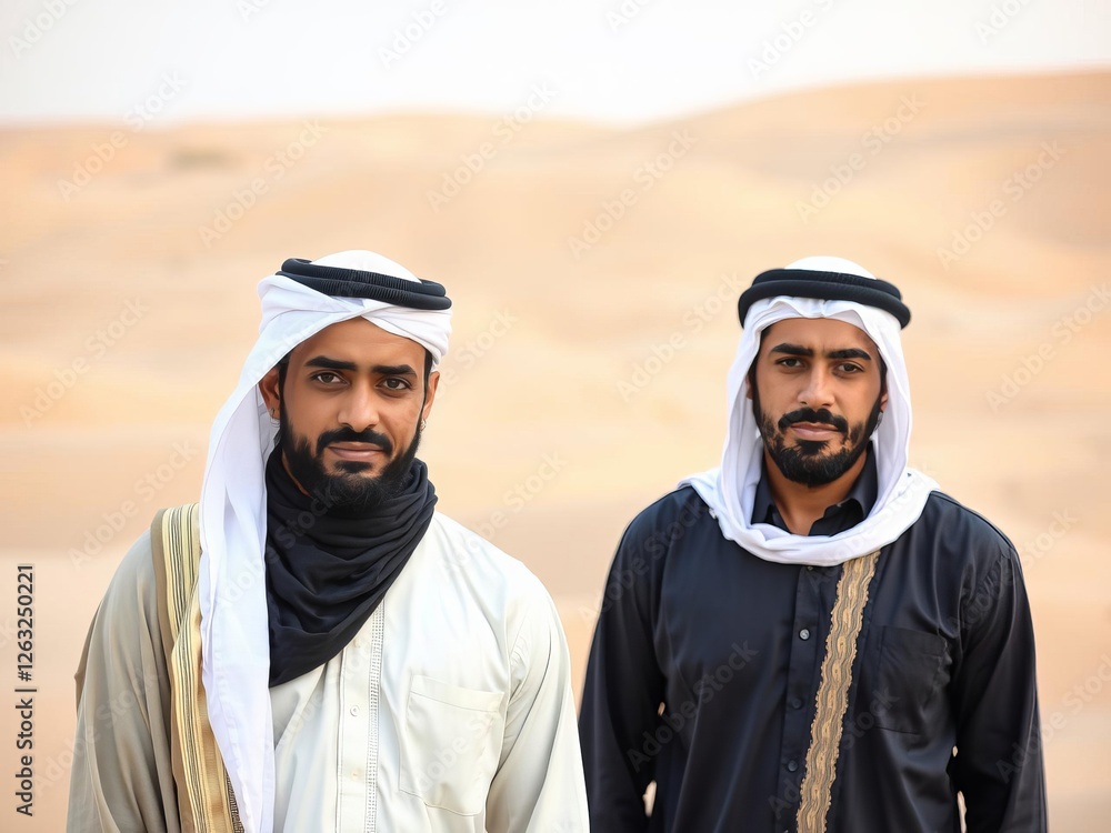 A portrait of an Arabian man in traditional Emirati clothing standing in the desert, emirates, arabian, men A portrait of an Arabian man in traditional Emirati clothing standing in the desert, emirates, arabian, men
