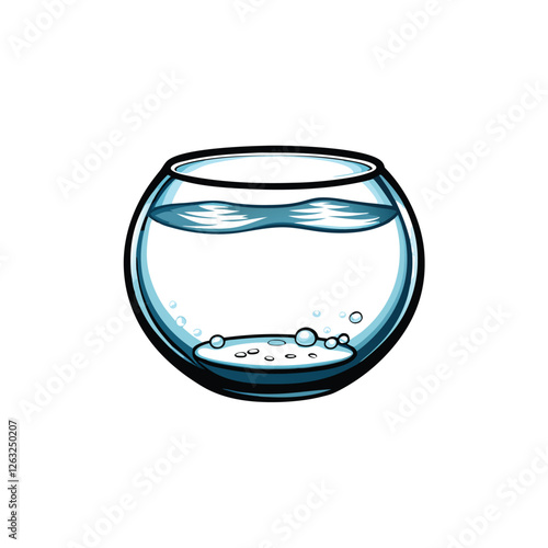 Create a clean, editable stroke vector illustration of a fishbowl with clear water and space for fish.  Include realistic water ripples.