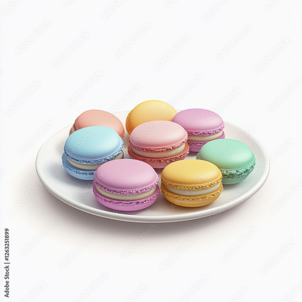 Obraz premium Small plate of macarons in pastel colors on a white background
