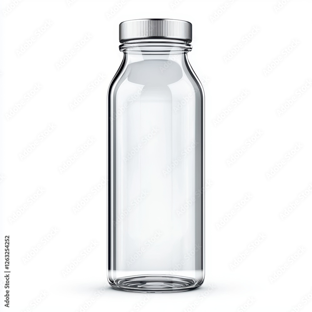 Glass water bottle with a minimalist design on a white background Glass water bottle with a minimalist design on a white background