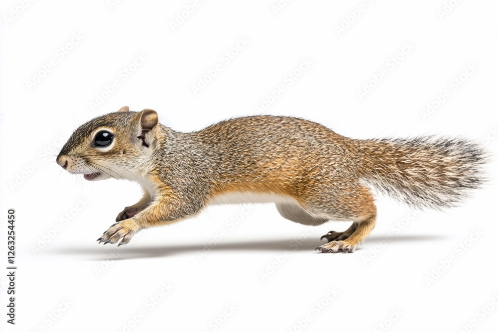 Obraz premium A small, brown squirrel running on a white background.