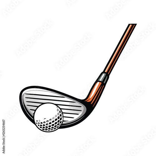 Editable vector graphic of a golf club striking a golf ball mid-swing.  Clean lines, isolated on transparent background, perfect for logo or design elements.