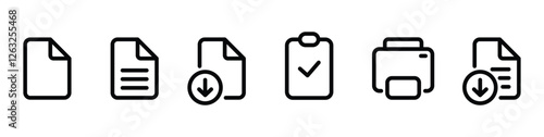 collection of icon set print. with line style. icon set print, document, download office style symbol sign app and website. Vector illustration.