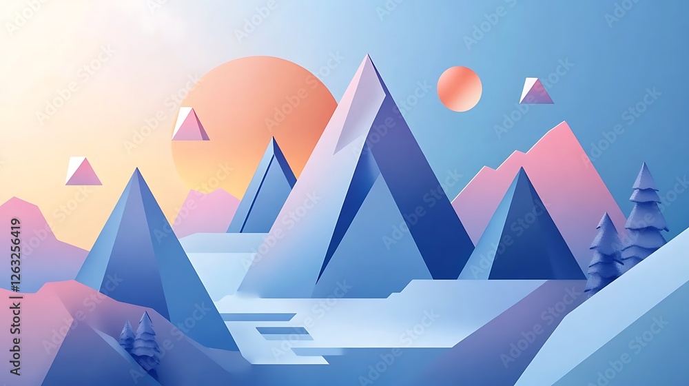 Abstract Geometric Mountain Landscape at Sunset Abstract Geometric Mountain Landscape at Sunset