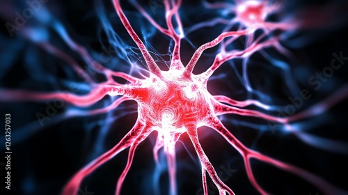 Detailed image of a glowing neuron cell. photo