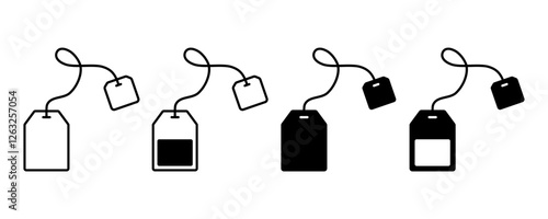 Tea bag icons set. Teabag icon. Teabag vector symbol. Herbal drink packaging label. Vector illustration