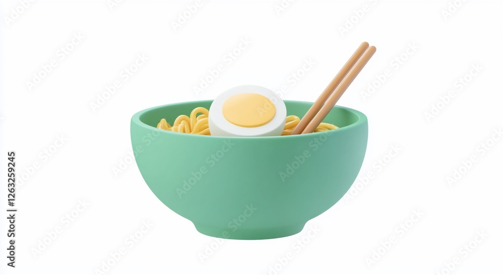 A bowl of noodles with a soft-boiled egg and chopsticks. A bowl of noodles with a soft-boiled egg and chopsticks.
