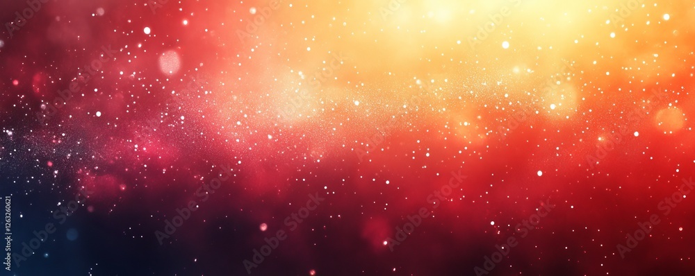 Obraz premium A vibrant abstract background featuring a blend of warm colors with subtle light effects and shimmering particles, creating a celestial atmosphere.