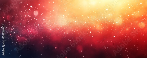 A vibrant abstract background featuring a blend of warm colors with subtle light effects and shimmering particles, creating a celestial atmosphere.