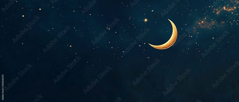 Elegant Night Sky Eid Greeting Card With a Tiny Crescent Moon and a Few Twinkling Stars for a Peaceful Festive Look Elegant Night Sky Eid Greeting Card With a Tiny Crescent Moon and a Few Twinkling Stars for a Peaceful Festive Look
