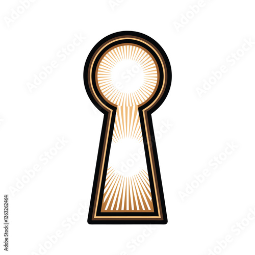 Create a high-resolution editable stroke vector graphic of a keyhole with a single, bright, glowing element inside.  Focus on clean lines and sharp detail.