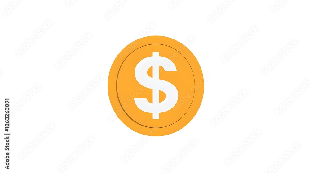 Bright Yellow Dollar Coin with White Symbol on a Plain Background Bright Yellow Dollar Coin with White Symbol on a Plain Background