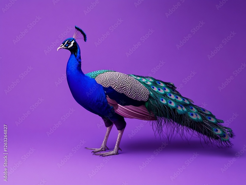 Fototapeta premium Majestic peacock on purple background.
