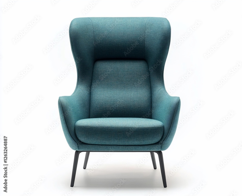 Teal high-back armchair on black legs, isolated on white. Teal high-back armchair on black legs, isolated on white.