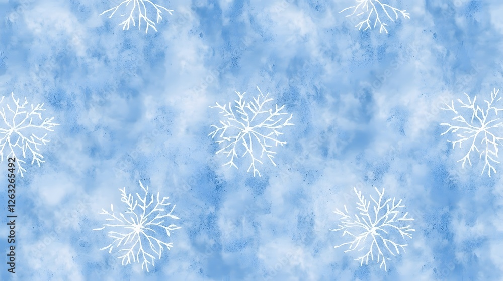 Soft Blue Background with White Snowflakes and Textured Design Soft Blue Background with White Snowflakes and Textured Design