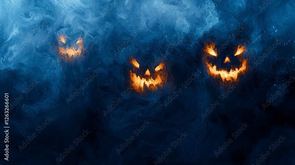 Eerie Halloween Faces in Fog Eerie Halloween Faces in Fog