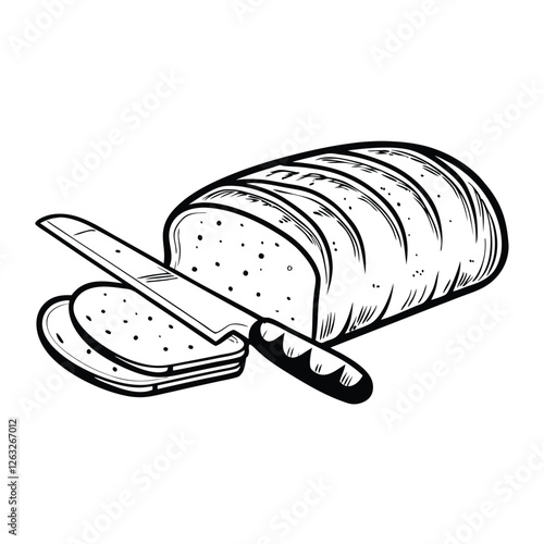 Create a vector illustration of a crusty loaf of bread with a prominent "K" subtly incorporated into the design.  Editable strokes are required for easy modification.