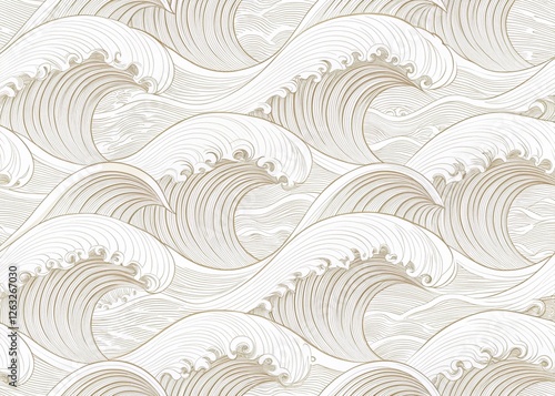 Stylish and modern minimalist seamless white wave texture pattern background with monochromatic color scheme. Abstract White Wave Forms background