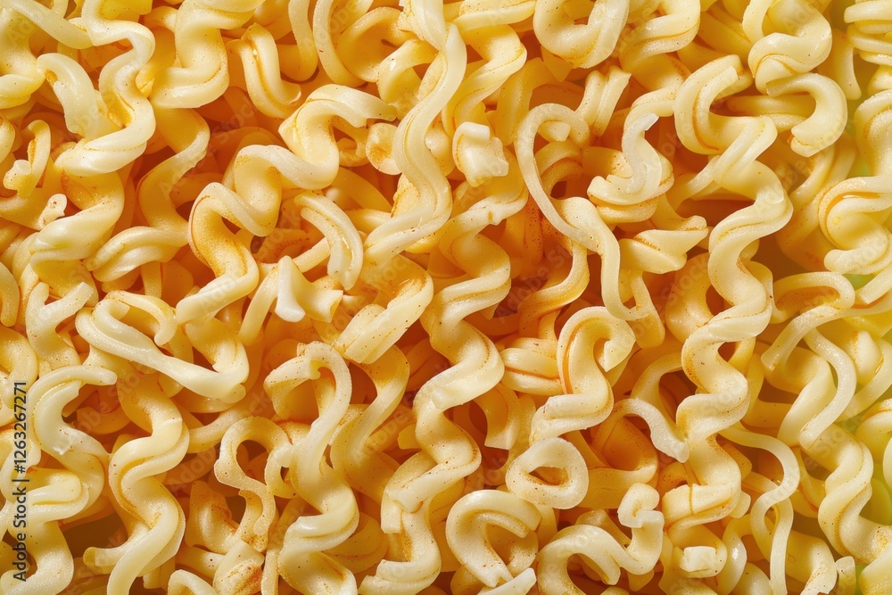 Close-up of uncooked instant ramen noodles, showcasing their curly texture and yellow hue, ready to be cooked. Close-up of uncooked instant ramen noodles, showcasing their curly texture and yellow hue, ready to be cooked.