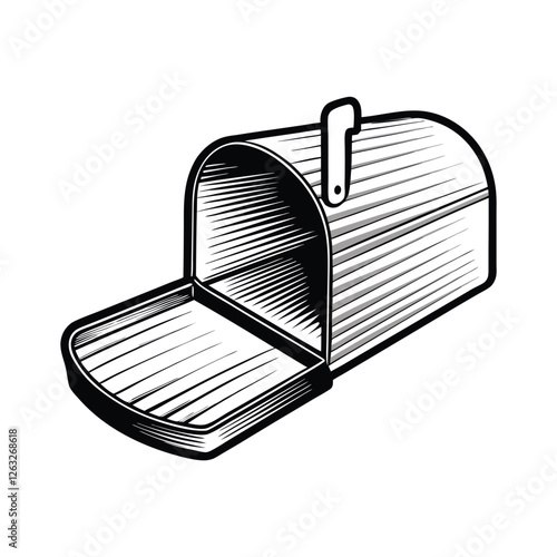 Create a clean, editable vector illustration of a mailbox with its lid open, revealing an empty interior.  Ensure crisp lines and easily adjustable stroke weight.