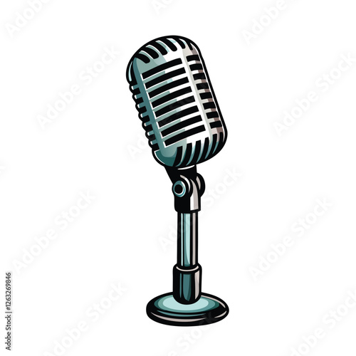 Create a crisp, editable vector illustration of a microphone on a stand, suitable for various design projects.  Include clean lines and easily adjustable stroke weight.