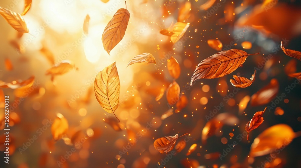 Golden Autumn Leaves Falling Gently in a Sunny Forest Golden Autumn Leaves Falling Gently in a Sunny Forest