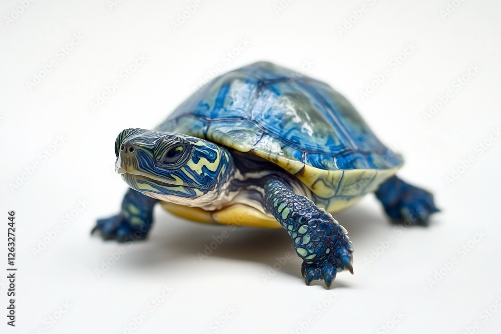 Obraz premium Small blue turtle on white background.