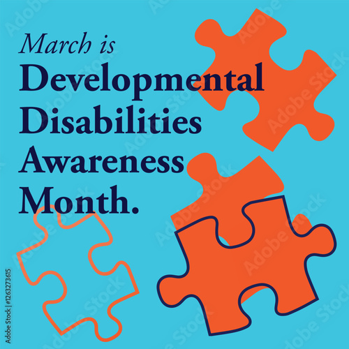 Developmental Disabilities Awareness Month - Playful Typography with Puzzle Pieces on Blue