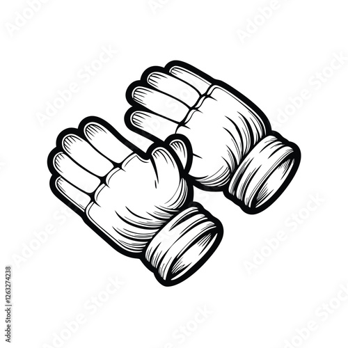 Create a clean, editable stroke vector illustration of a neatly folded pair of gloves, showcasing realistic folds and textures.