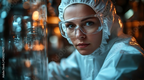Scientist working with industrial distillation equipment in laboratory