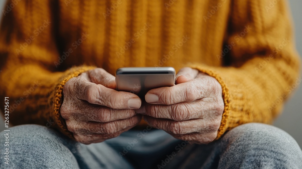Engaging communication elderly man navigating smartphone use in cozy home environment Engaging communication elderly man navigating smartphone use in cozy home environment