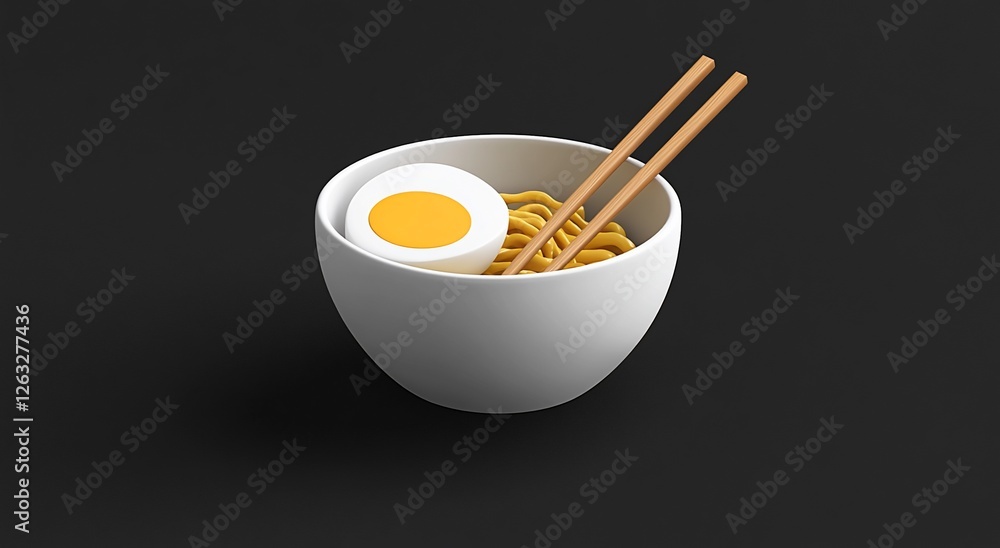 3D render of a bowl of noodles with a boiled egg and chopsticks. 3D render of a bowl of noodles with a boiled egg and chopsticks.