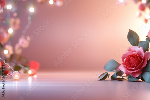 Soft pink blurred background with roses – dreamy and elegant stock image for branding and social media