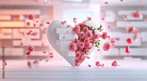 White heart opening with roses inside – elegant and romantic stock image for branding and editorial use