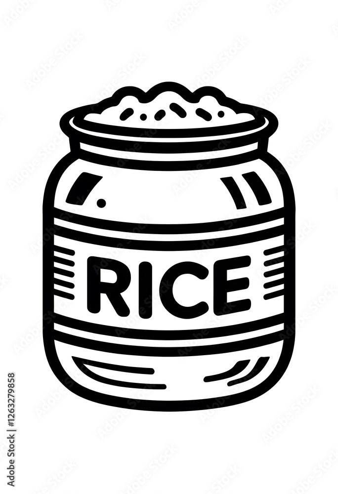 Black and White Rice Container Line Art for Coloring Book Pages