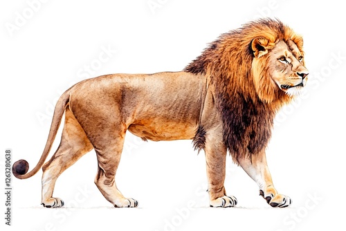 Majestic Lion Watercolor Illustration Against White Background photo