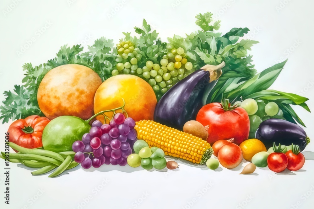 Vibrant still life of fresh fruits and vegetables. Vibrant still life of fresh fruits and vegetables.