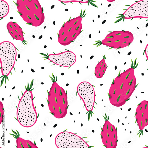 Bright seamless pattern on a white background, showing the design of fresh fruits for decoration. Suitable for wallpaper, textiles, posters, postcards.