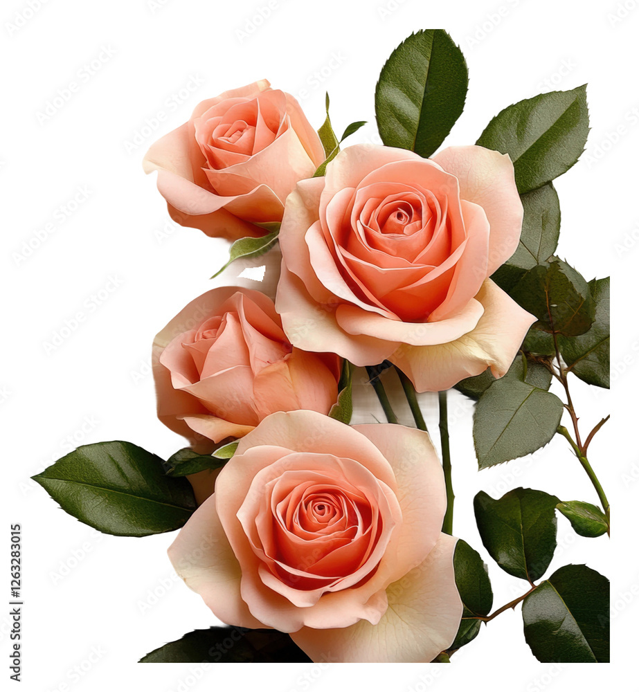 Naklejka premium Elegant peach roses in bloom floral arrangement indoor setting isolated on transparent background