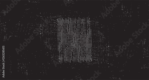 Monochrome texture composed of irregular graphic elements. Distressed uneven grunge background. Abstract vector illustration. Overlay for interesting effect and depth. Isolated on white background.