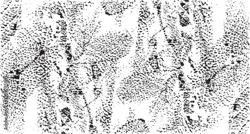 Monochrome texture composed of irregular graphic elements. Distressed uneven grunge background. Abstract vector illustration. Overlay for interesting effect and depth. Isolated on white background.