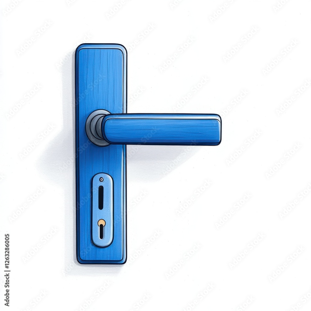 Blue Door Handle with Horizontal Lever on White Background for Architectural and Interior Design Concepts Blue Door Handle with Horizontal Lever on White Background for Architectural and Interior Design Concepts