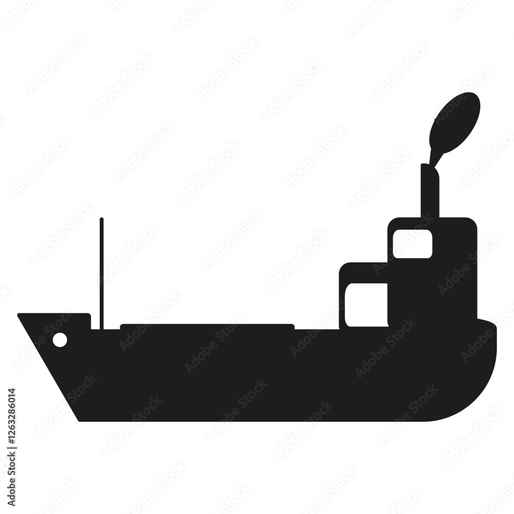 Fototapeta premium Ship vector icon. Silhouette of boat. Transportation symbol. Black cargo shape. EPS 10.