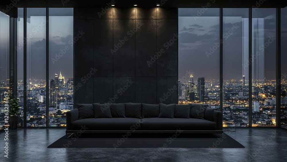 Fototapeta premium Night Cityscape View from Luxurious Apartment