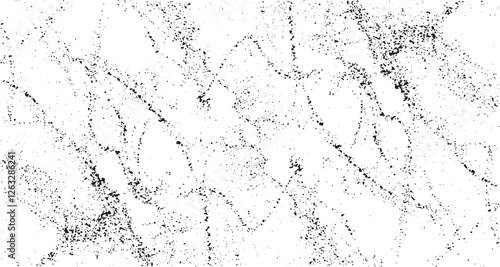 Monochrome texture composed of irregular graphic elements. Distressed uneven grunge background. Abstract vector illustration. Overlay for interesting effect and depth. Isolated on white background.