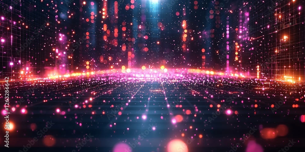 Fototapeta premium Sleek Sci-Fi Graph Paper with Vibrant Neon Glow and Dark Contrast