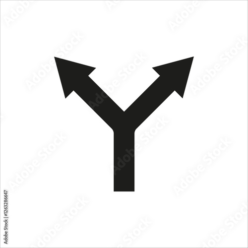 Split arrow symbol. Two-way direction icon. Black vector shape. Path decision concept. EPS 10.