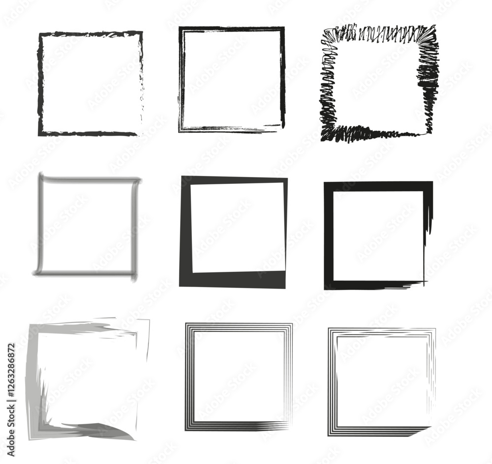 Abstract frame set. Black and white outline. Creative square designs. Vector decorative elements. EPS 10. Abstract frame set. Black and white outline. Creative square designs. Vector decorative elements. EPS 10.